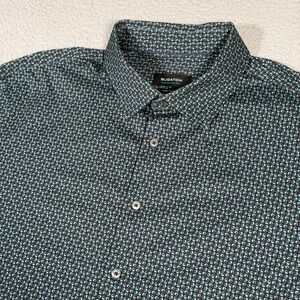 Bugatchi Shirt Mens 3XL Black Print OoohCotton Tech 8 Way Stretch Button Up **